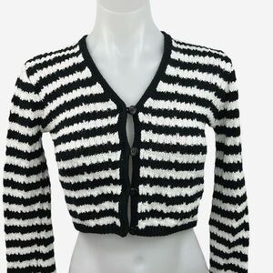 Black and White Striped Cropped Cardigan